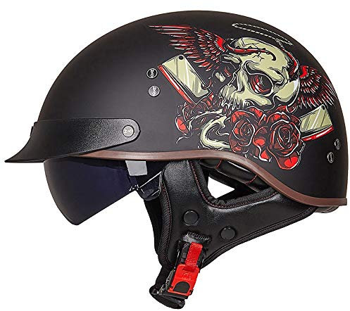TKTTBD retrò Portatile Jet Casco Scodella,Adulto Moto Casco Bicicletta Cruiser Chopper Pilota Ciclomotore Harley Casco Aperto A Sgancio Rapido,omologato DOT/ECE