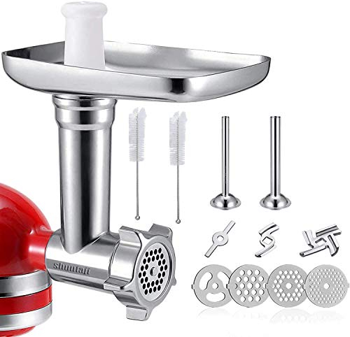 Shunfaji Meat Grinder Attachments for KitchenAid,Stainless Steel Attachmennts for Food meat Grinder Stand Mixers -Meat Mincer with Grind Plates, Grind Blades, Sausage Filler Tubes and Cleaning Brush
