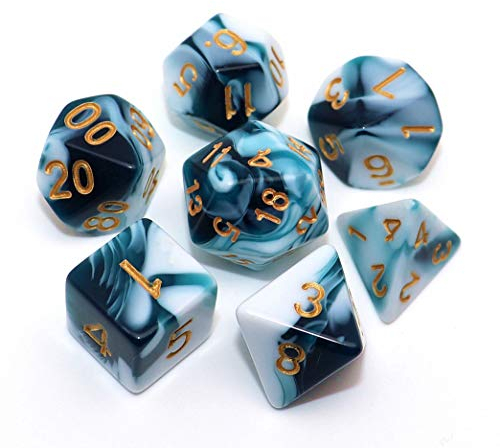 CREEBUY D&D-Würfelset, blaugrün-weiße Würfel für Dungeon and Dragons, DND, 7 Rollenspiel-Würfel, D20, D12, D%, D10, D8, D6, D4