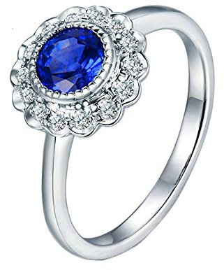 Daesar Damen 18K Weißgold Ringe Verlobung Blume Ring mit 1ct Rund Saphir, Hochzeitsring Weißgold Ehering mit Diamant Große 56 (17.8)