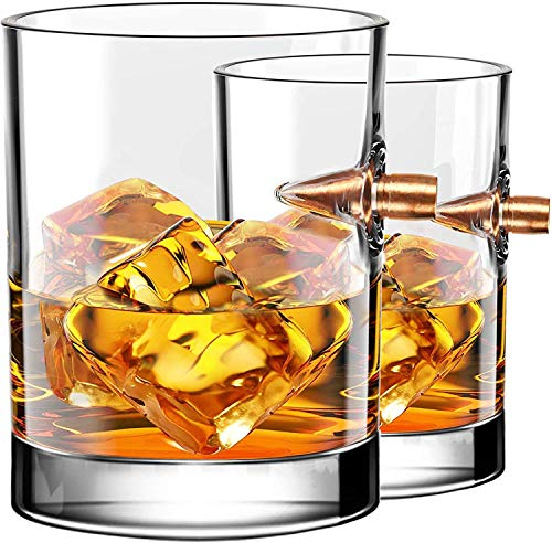 Kugel Whisky Gläser 2er set , Glas Craft Becher, Creative Bullet Bierkrug, Weinglasbecher für Zuhause für Scotch Bourbon Vater Kleine Geburtstags Weihnachts Valentins Kristallglas Geschenk (B - 2PCS)