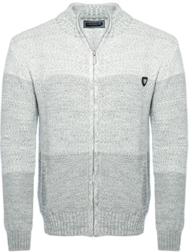 Carisma Herren Strickjacke mit Stehkragen • Angenehme Männer Freizeit-Jacke mit Farbverlauf • Herren Zipper mit Seitentasche 7778 Grey XXL