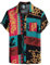 LucMatton Men's Linen African Traditional Floral Print Short Sleeve Button Down Hawaiian Shirts Yellow Blue XXX-Large
