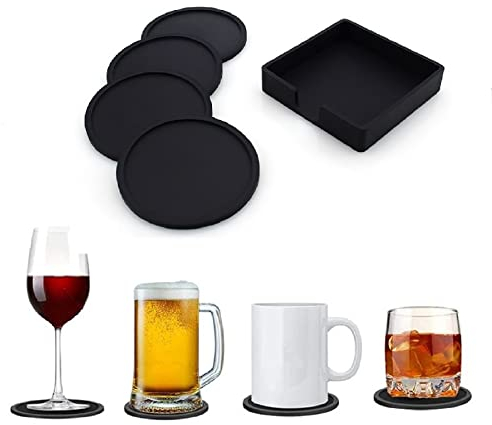 Silikon Untersetzer Rund Für Gläser, Getränkeuntersetzer Mit Halter rutschfeste Glasuntersetzer Bierdeckel Schwarz Tischuntersetzer, Silikonuntersetzer Set Für Getränke, Cafés, Tassen, Bar, Geschenke