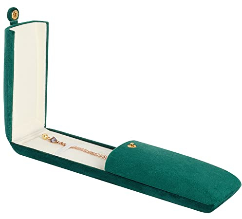 GORGECRAFT Scatola per Collana In Velluto Verde Scuro Doppia Catena Aperta Astuccio Rettangolare Portagioielli Scatola Regalo per Compleanno Fidanzamento Anniversario di Matrimonio Organizzatore
