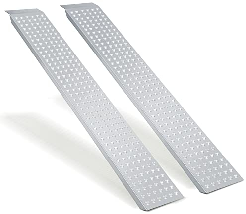 Ikodm 2X Auffahrrampe Verladeschiene Verzinkter Stahl Verladerampen Traglast bis zu 400 kg Laderampe für Motorrad ATV Quad PKW Auto, Silber