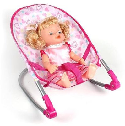 zalati Rocking Chair Mini Doll Toy Folding with Lovely Dots Pattern for Doll Toy Games - Pink