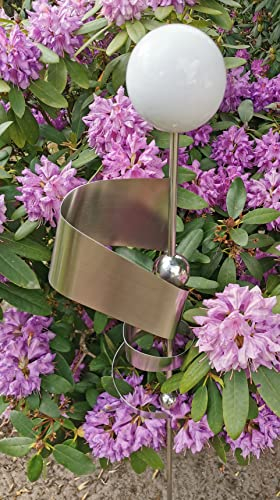 Skulptur Kari weiß poliert Edelstahl 120 cm Gartendekoration Beetstecker Gartenstecker Rosenkugel