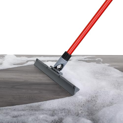 Heavy Duty Concrete Tile Floor Squeegee Silicone Squeegee Broom Floor Scrubber Large Single Rubber Lip Aluminum Long Handle 360° Swivel Garage Shower Window