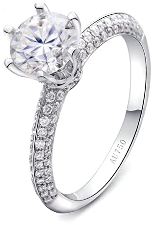 Daesar Eheringe Weißgold 585er, Ring Damen Krone mit 0.5ct Moissanit Weißgold Ring Verlobung und Hochzeit Große 60 (19.1)