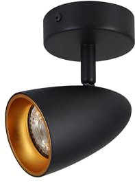 EDO Deckenlampe LED Punkt Spot OVO 1 Black Gold IP20 GU10 1-flammige schwarz-gold, Drehbar Deckenstrahler Spotleuchte GU10, Strahler, Deckenleuchte 230V für Wohnzimmer Schlafzimmer, Goldring EDO777237