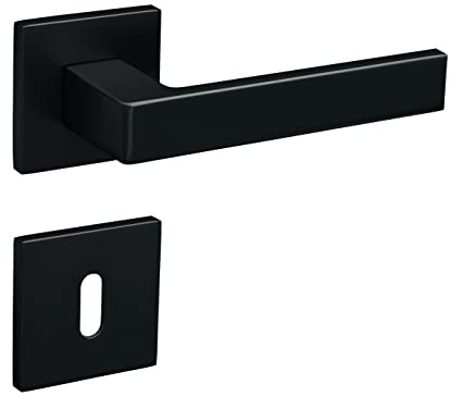 Black Door Handles, Thin Square Rosette Door Fitting, Door Handles, Modern Door Handles, Black (BB Deadlock, Black, Product Dimensions: 12.7 L x 5.2 W)