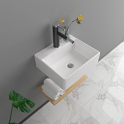 Gefäß Waschbecken, 33 x 27,9 cm Badezimmer Wandhalterung Waschbecken Rechteckig Weiß Porzellan Keramik Gefäß Waschtisch Waschbecken Kunst Becken Mitte Wasserhahn Loch