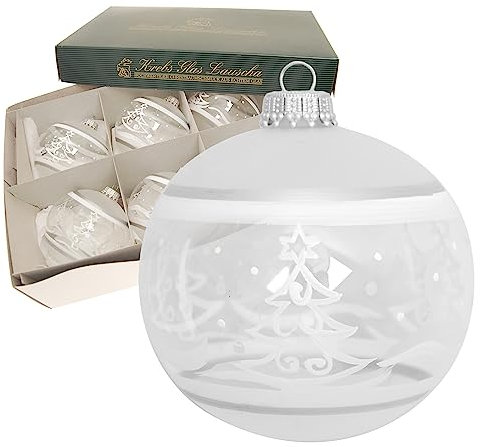 Krebs Glas Lauscha - Weihnachtsdekoration/Christbaumschmuck aus Glas - Weihnachtskugeln - Motiv: Transparent-Silber mit Schneelandschaft - Größe: 6 mal 8cm