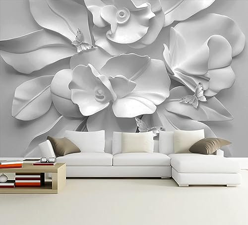 WFBHUA-3d Gray Floral Wallpaper Mural Black and White Embossed Peony Flowers Butterfly Wallpaper for Living Room Bedroom-170 X110(Not Peel and Stick)