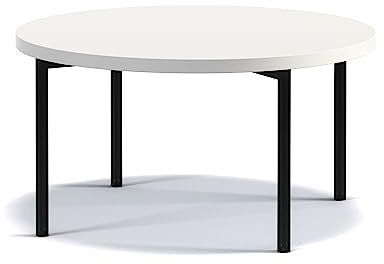 BETTSO - Couchtisch Rund - Sofatisch mit Metallgestell - Beistelltisch für Wohnzimmer Modern - Abmessungen 80x45x80cm - Weiß glänzend
