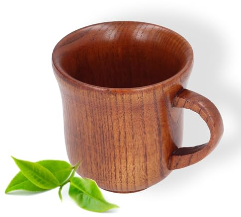 ZPSHYD Taza de madera adornada con mango de 300 ml - Exquisita taza de café adornada con mango de madera de azufaifa: una taza de té de madera maciza natural con asa