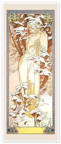 Die Vier Jahreszeiten - Winter Poster von Alfons Mucha 40 x 100 cm Wandbilder Wanddeko