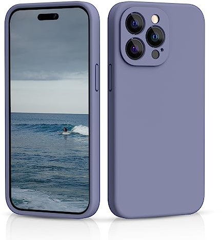 CALOOP Slim-Fit for iPhone 14 Pro Case,Sturdy Shockproof Hard Frame Cover with Anti-Scratch Microfiber Lining,Skin Soft Liquid Silicone,Full Protection for Screen and Camera Lens (Lavender Gray)