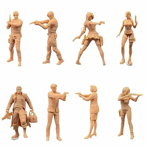 ZEDACAKAI (8 Pezzi 1/72 Figura Uomo e Donna In Piedi con Pistola Miniatura Sabbia Tavolo Cattivo Scena Bianco Bisogna Essere Colorati da soli