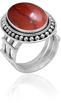 Veracity Jewelry 925 Sterling Silver Gemstone Statement Rings – Gift For Birthday Wedding Anniversary Mother's Day Ring – Vintage Boho Style Handmade Gifts (Snake Skin Jasper)