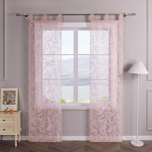 SCHOAL Schiebegardinen mit Schlaufen 2er Set Gardinenschal Ausbrenner Design Transparente Schiebevorhang Modern Fensterschal BxH 57x245cm Rosa