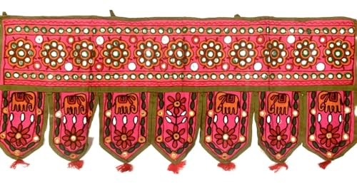 original kikan Rosa Elefant handgemachter Tapisserie Baumwolle Tür Wandbehang ethnische Topper Toran indischer Fenstervolant (94 x 35,6 cm)