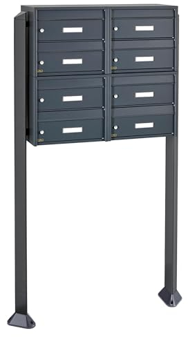 Banjado® Burg Wächter Briefkasten mit Standfuß/Briefkasten 8 Parteien/Standbriefkasten anthrazit/Standbriefkasten freistehend/Freistehender Briefkasten mit Namensschild