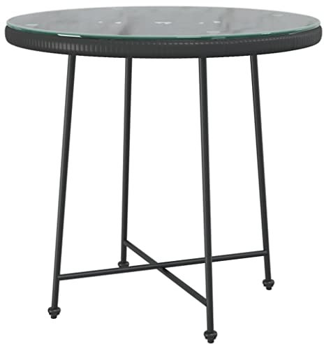 Makastle Table de Balcon, Table à Thé Table d'Appoint Table Basse de Terrasse Table d'appoint pour Jardin terrasse Intérieur extérieur, Noir Ø80 cm Verre trempé et Acier