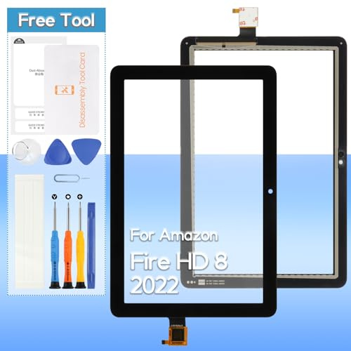 Yondista Pantalla táctil de repuesto para tablet Amazon Fire HD 8 2022 / HD 8 Plus 2022 12ª generación de 8 pulgadas KFRAWI KFRAPWI digitalizador de panel táctil de vidrio frontal con herramientas (no