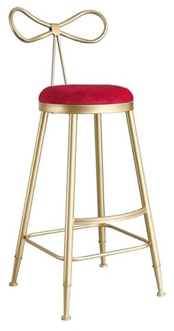 Barhocker, moderne Höhe, grauer Samt, Metallstuhl mit ergonomischer Rückenlehne und Fußstütze, Barhocker für Bistro, Pub, Esszimmer, Küchenmöbel (Farbe: Rot, Größe: 65 cm)