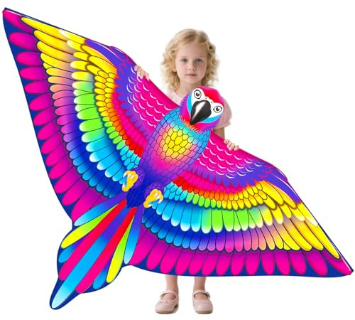 Kids Kite - Huge 3D Colorful Parrot Kites for Kids Ages 4-8 Easy to Fly | Beach Kites for Children & Adults, Presents for 6 8 Years Old Girls Garden Park Play Family Outdoor Activites Games (Purple)