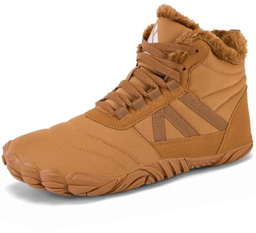 Mishansha Scarpe Uomo Invernali Stivaletti Neve Donna Caldo Scarponcini Invernali Antiscivolo Scarponi Neve Barefoot Shoes Marrone EU Gr.42