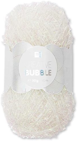 Frida's Wollhaus Rico Design 50 g Creative Bubble Schwammgarn Wolle Stricken Häkeln 57 Farben (013 | Weiß irisierend)
