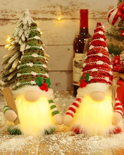 FAOKZE 2 Stück Wichtel Figuren Set,Weihnachten Deko Wichtel mit LED,Schwedischen Weihnachtsmann,für Geburtstag Plüsch Tisch Dekoration,Zwerg Geschenke für Familie Weihnachten Freunde