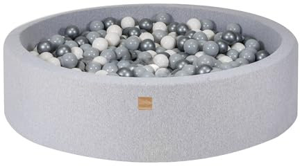MEOWBABY Piscine à balles pour bébé – Fosses a Boules 120x30cm pour Enfants avec 300 balles – Piscine a Balle en Coton Enfant, Gris Clair