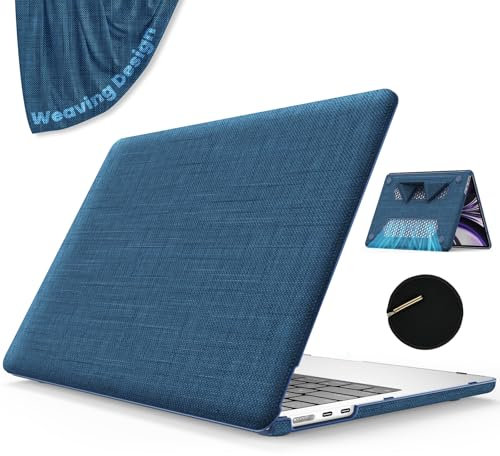 KAIJIAbox for MacBook Air 13.6 inch Case M4 M3 M2 (2025/2024/2022), Woven Fabric Case with Foldable Stand, Bottom Mesh Structure Heat Dissipation, for 13 inch A3240 A3113 A2681, Navy