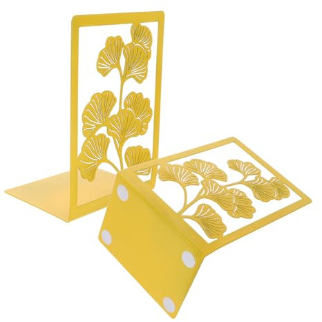 NUOBESTY 2pcs Ginkgo Leaf Bookends File Book Organizer Multi-function Book Stands Dog Bookends Plant Book End Book Holding Stands Bookends for Heavy Books Book Stand Ends Yellow Metal