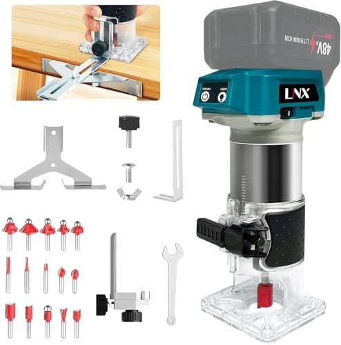 Router per legno senza fili per Makita batteria da 18 V, con 15 punte per router con gambo da 1/4, 6 velocità variabili, set da 800 W - 30000 giri/min con motore brushless per la lavorazione del