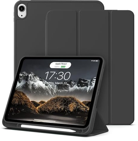 aoub Case for iPad 11th Generation 2025 (A16) 11 inch/ 10th Generation 2022 10.9 Inch, Case with Pencil Holder for iPad 11/10 Gen, TPU Soft Silicone Protective Cover, Auto Sleep/Wake, Black