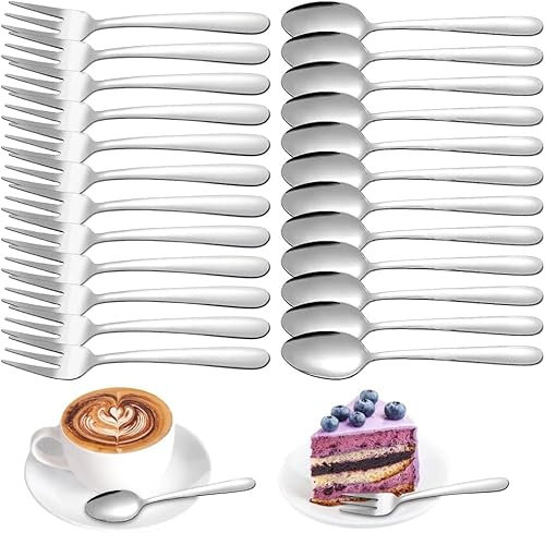 Tutamaz Kaffeelöffel und Kuchengabeln Set 24 Stück, Kleine Löffel und Gabeln Set, Kaffeebesteck Edelstahl für Hochzeit, Geburtstag, Weihnachten, Spülmaschinenfest