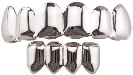 LONGHAO 2 pcs Hip Hop Teeth Grills Hip-Hop-ZähneGolden Hip Hop Grills Zahnspange Decoration Grillz Zähne Set,mit 2 Silikonformleisten,für Musikfestivalpartys,Hip-Hop-Rapper (Silver 2)