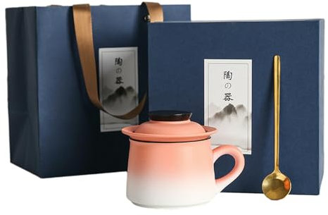 Taza de trabajo de cerámica bajo vidriado de 240 ml, taza creativa para el hogar con tapa, juego de polvo de cambio gradual