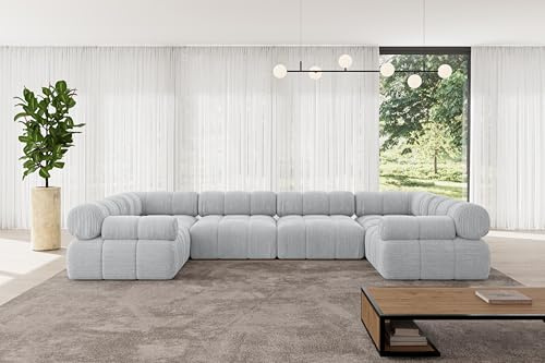 ALTDECOR Modulares Sofa Ecksofa in U-Form Corner modular Sofa Eckcouch Couch Wohnlandschaft Cauchsofa Polstersofa Birno-U2-380x190x70 cm Grau