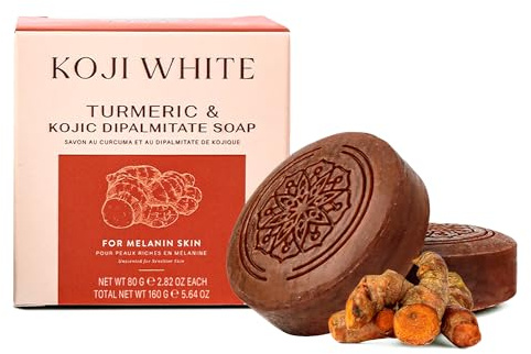 Koji White Turmeric & Kojic Dipalmitate Soap Bar - Gentle Cleanser for Uneven skin tone With Shea Butter – For Melanin-Rich Skin, Face & Body, Vegan, Fragrance-Free, Sensitive Skin, 2.82 oz (2 bars)