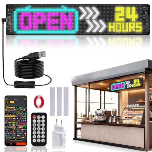 19 * 90Cm Flexibler LED Anzeigetafel, Programmierbare RGB-Laufschrift per Bluetooth Smart App, Devil Eyes Augen für Auto，Personalisiert für Bar, Werbung, Restaurant, Store, Party Dekoration