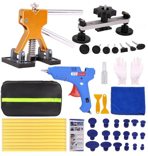 CZJCMECH Car Dent Puller Kit,53PCS Dent Repair Tool,Paintless Dent Removal with Golden Lifter,Bridge Puller
