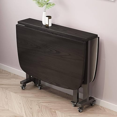 Fjmbd Klapptisch Esszimmer Mit Universalrad - Ausziehbarer Esstisch Aus Holz Für Platzsparendes, Rundes Kantendesign, Black, 120x80x75CM