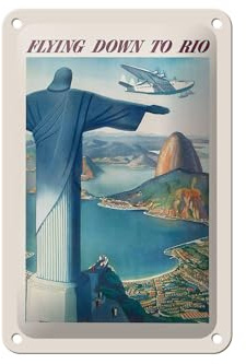 Femer Blechschild Reise 12x18 cm flying down to Rio Brasilien Deko Schild