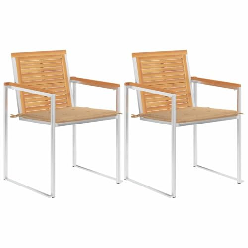 Frdhee Gartenbestuhlung Camping Stühle,Gartenstühle mit Kissen 2 STK. Massivholz Teak und Stahl für Garten, Rasenfläche, Hinterhof